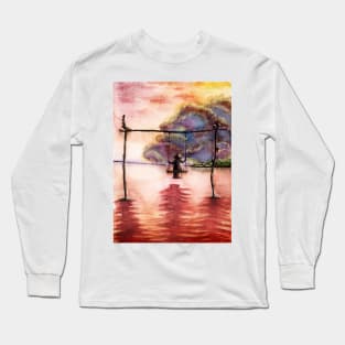 Woman on swing in a sunset. Long Sleeve T-Shirt